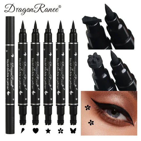 Stylo Eyeliner Noir avec Tampon – Double Embout, Étoile, Longue Tenue, Étanche, Crayon Yeux, Tampon Ailé, Maquillage des Yeux, Cosmétiques