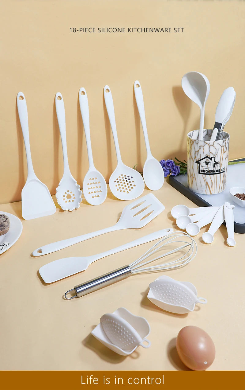 18-Piece Pink Silicone Kitchen Utensil Set – Food-Grade Cooking Tools with Spatulas, Turners & Measuring Spoons
