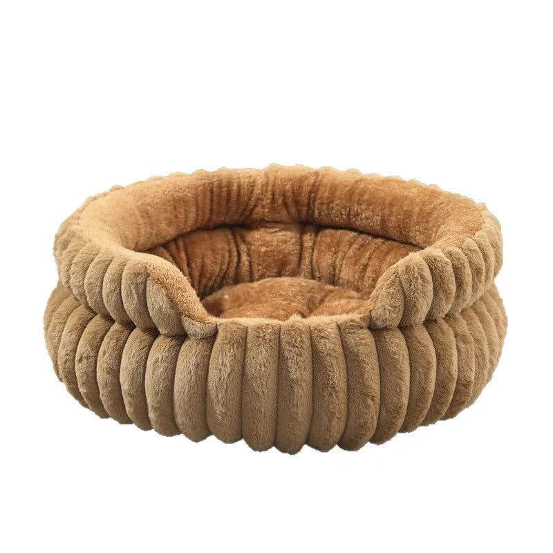 Round Plush Pet Bed – Fluffy Calming Donut Bed for Cats & Small Dogs