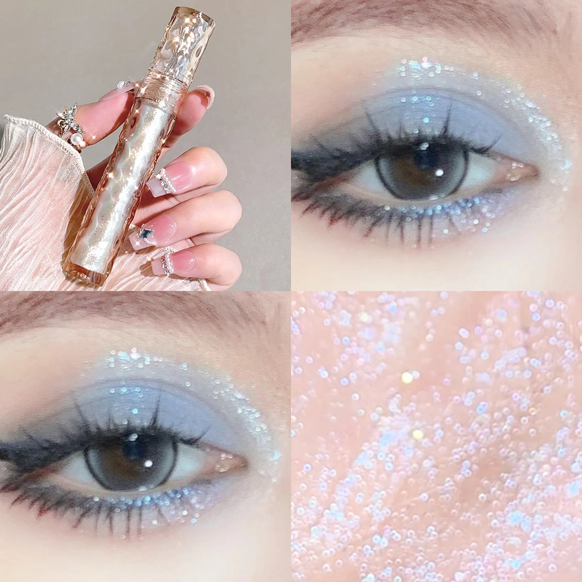 Fard à paupières liquide scintillant, nacré, effet diamant brisé, illuminateur, monocouleur soyeux