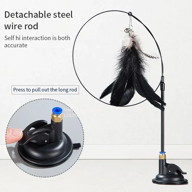 Interactive Suction Cup Feather Cat Wand Toy with Bell