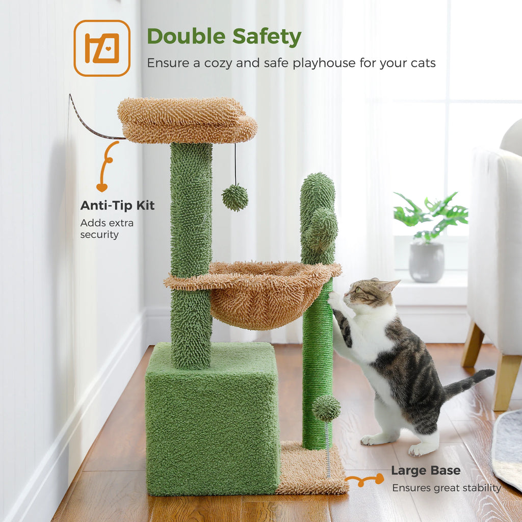 4-in-1 Cat Tree – Cat Condo, Hammock, Scratching Post & Top Perch