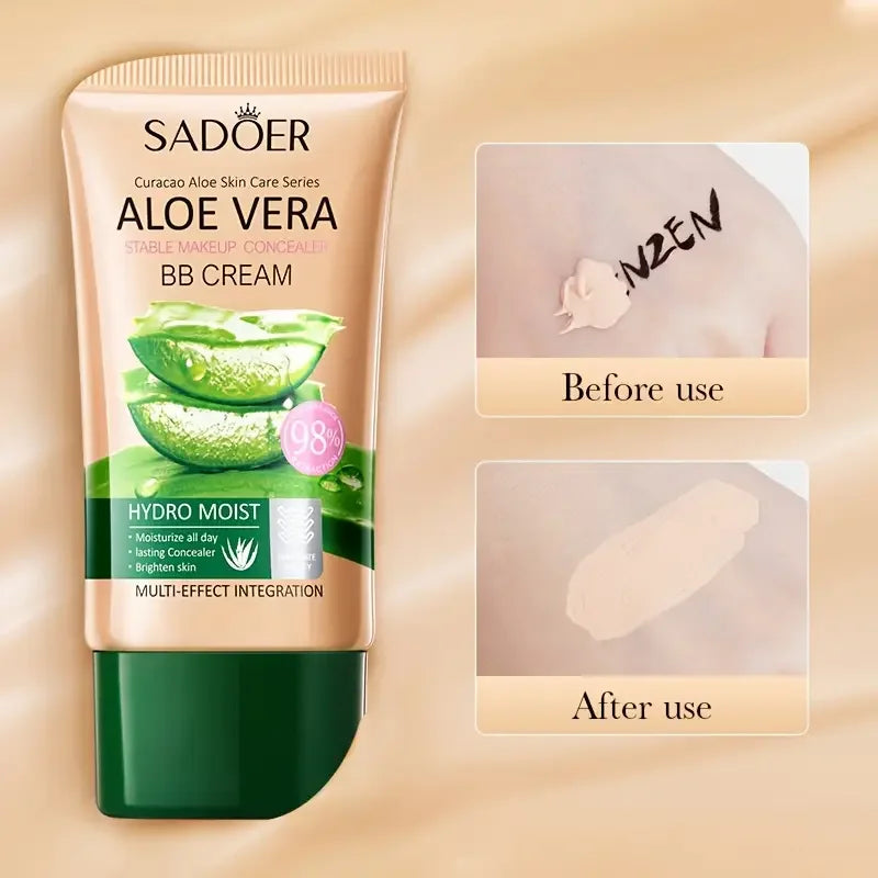 BB Cream à l’Aloe Vera – Hydratante et Correctrice, Collagène, Couvrance Totale, Fond de Teint Longue Tenue et Léger