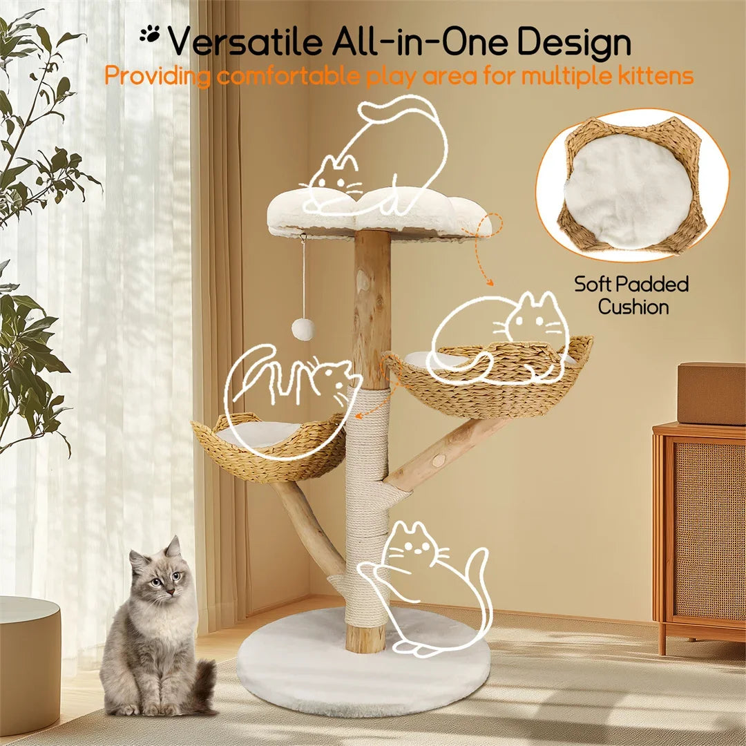 110 cm Modern Wooden Cat Tree – Climbing Tower with Scratching Post & Activity Center