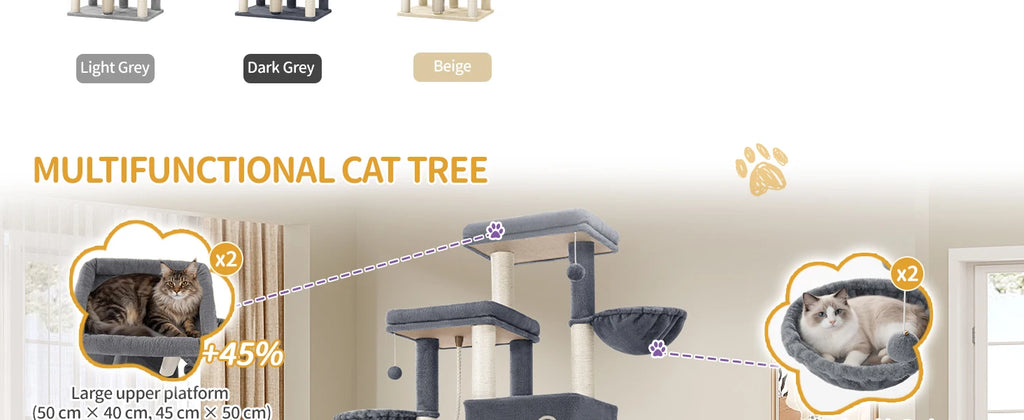 213 cm Extra-Large Cat Tree – Multi-Level Cat Tower with Caves & Platforms