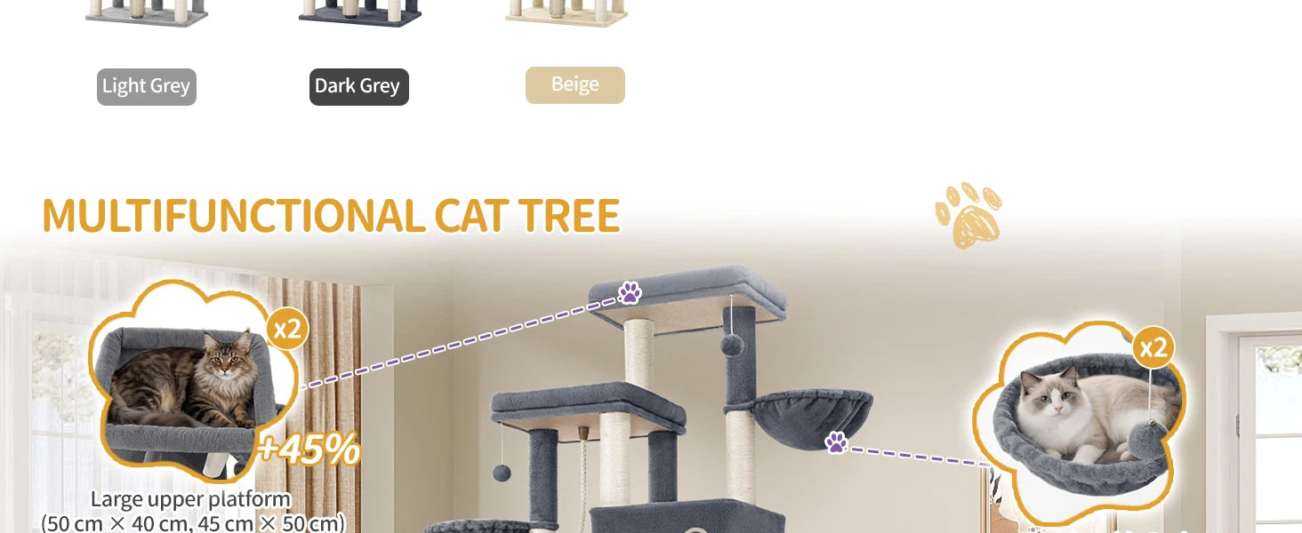 213 cm Extra-Large Cat Tree – Multi-Level Cat Tower with Caves & Platforms