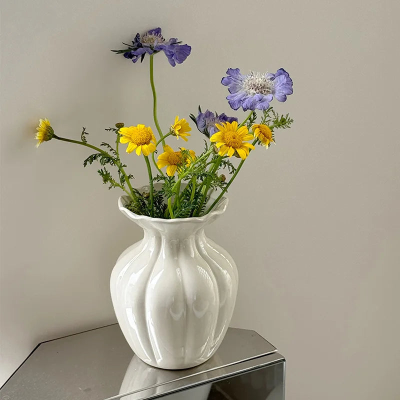 Luxury French Cream Ceramic Vase – Elegant Flower Holder for Home Decor
