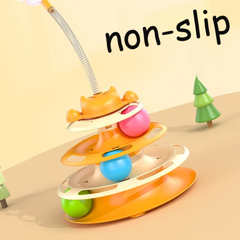 Interactive Cat Tower Track Toy with Rolling Balls & Feather Teaser