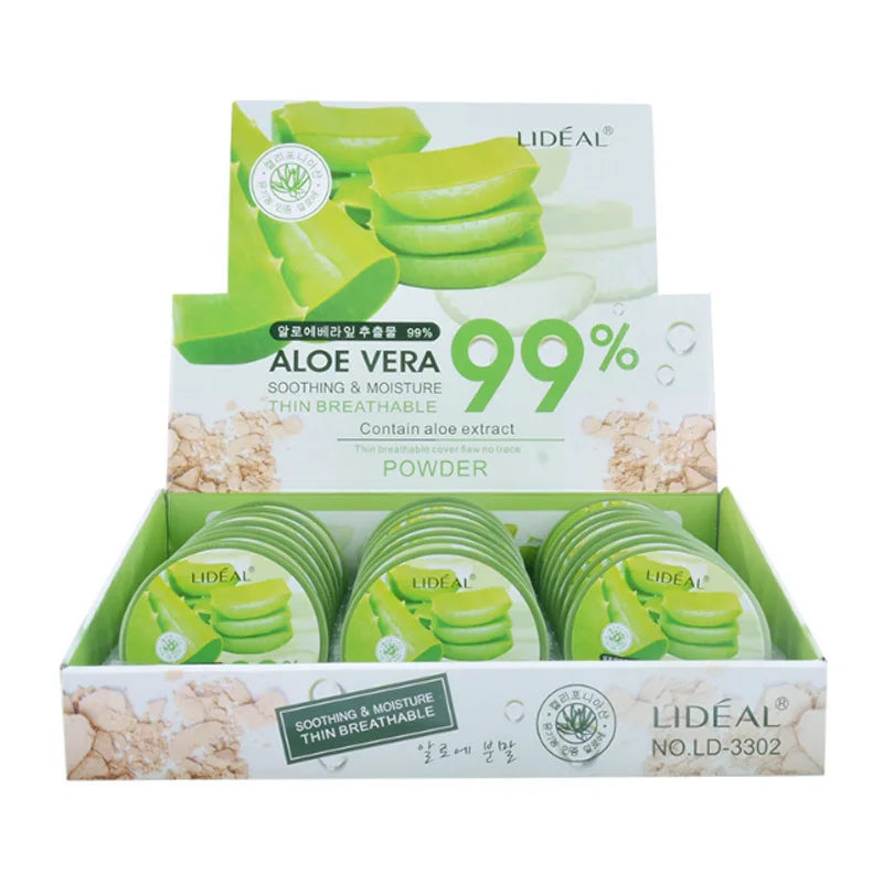 Poudre Compacte 99% Aloe Vera – Fond de Teint Lissant, Anti-Pores, Correctrice, Éclaircissante et Illuminatrice