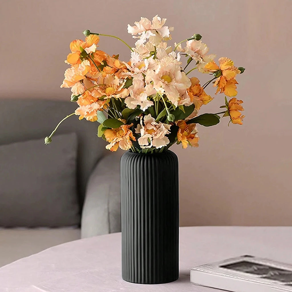 Striped Decorative Vase – Ceramic-Look Flower Vase for Modern Home Decor