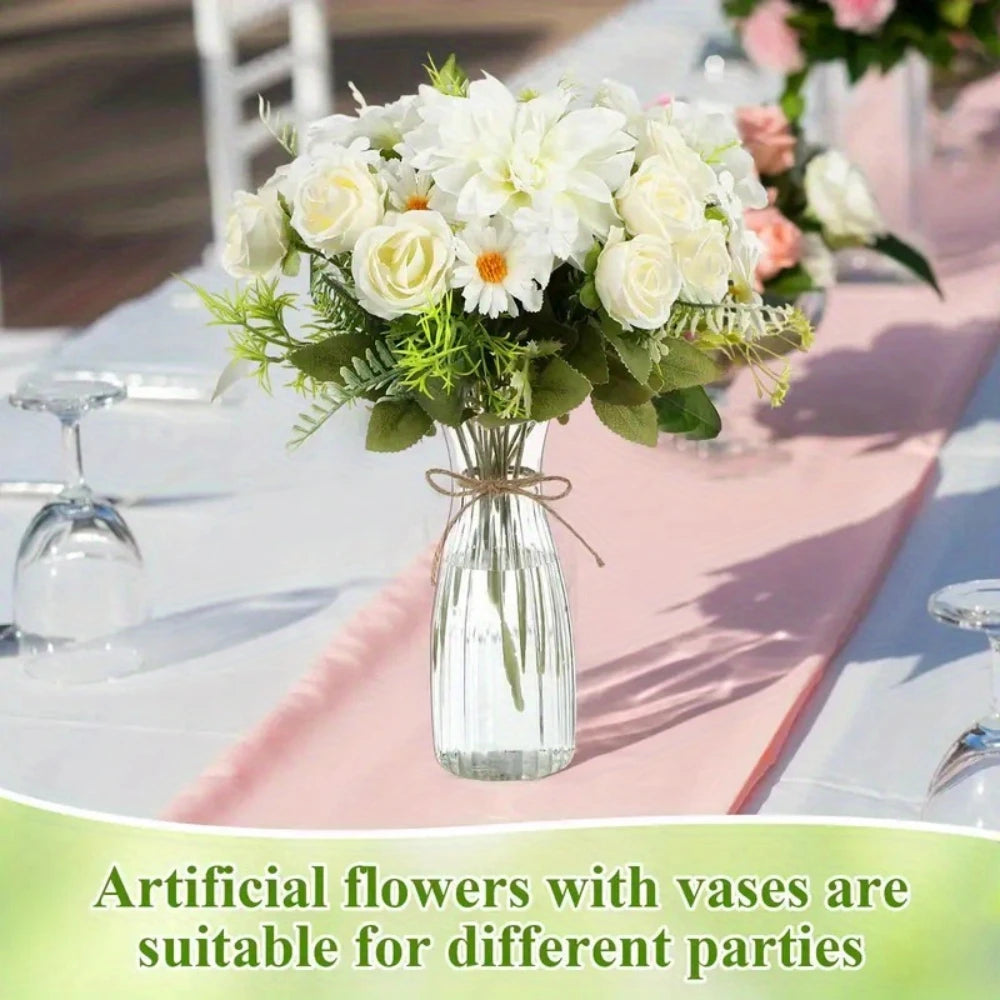 Clear Striped Decorative Vase – Modern Flower Vase for DIY Arrangements & Table Decor