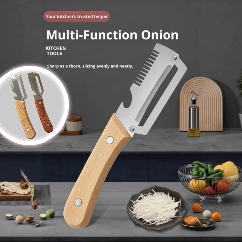 Multifunction Stainless Steel Peeler with Wooden Handle – Durable Fruit & Vegetable Peeling and Slicing Tool
