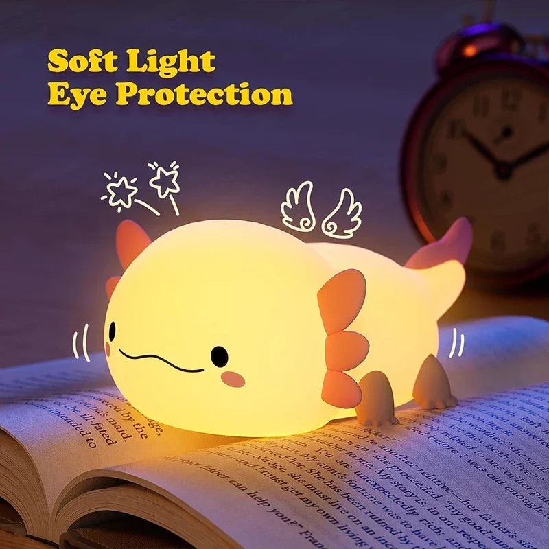 Cute Axolotl Night Light – USB Rechargeable Silicone Lamp for Kids & Nursery
