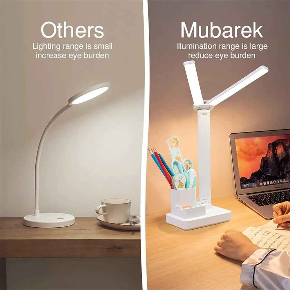 LED Desk Lamp with Clock & Temperature Display – USB Rechargeable Touch Control Reading Light