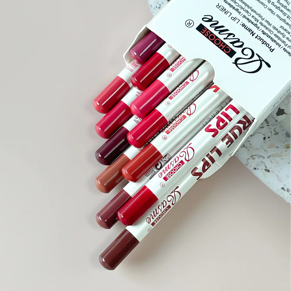 Set 12 Crayons à Lèvres – Longue Tenue, Crayon Professionnel et Gloss Mat, Maquillage pour Femmes, Idéal Cadeau Saint-Valentin