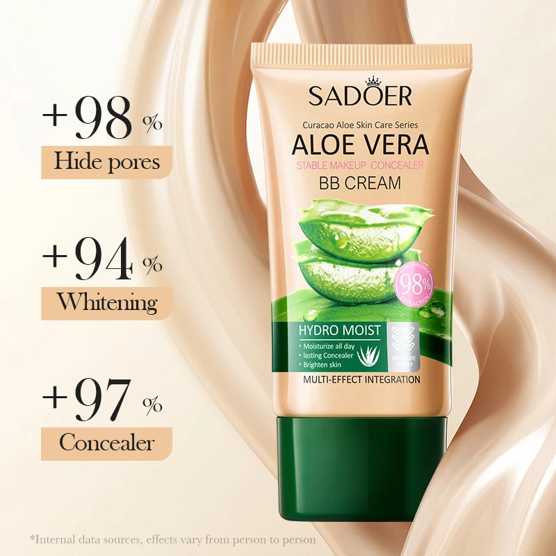 BB Cream à l’Aloe Vera – Hydratante et Correctrice, Collagène, Couvrance Totale, Fond de Teint Longue Tenue et Léger