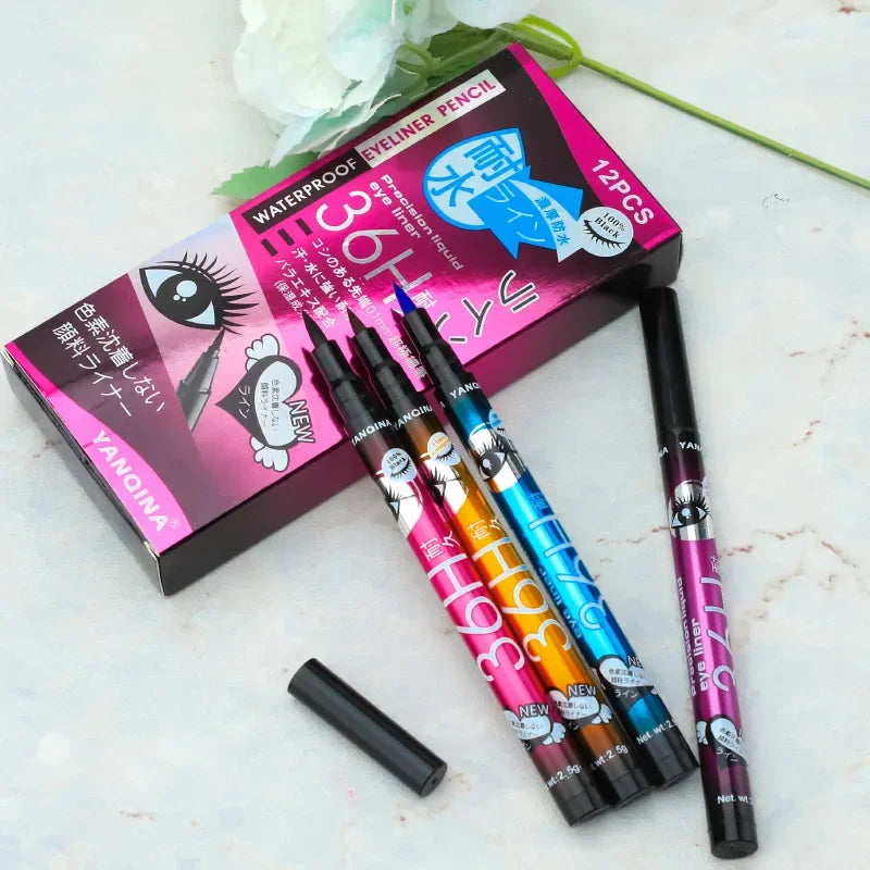 Eyeliner Liquide Noir 36H — séchage rapide, waterproof, longue tenue, crayon lisse, ne bave pas, maquillage yeux