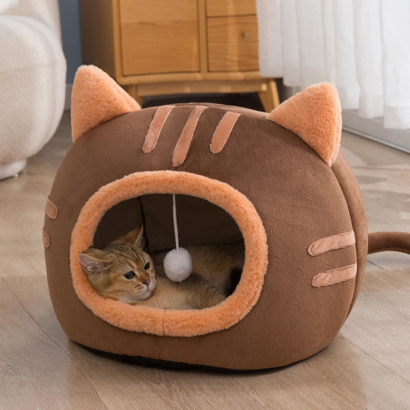 Plush Cat Cave Bed – Warm Foldable Pet House with Non-Slip Base