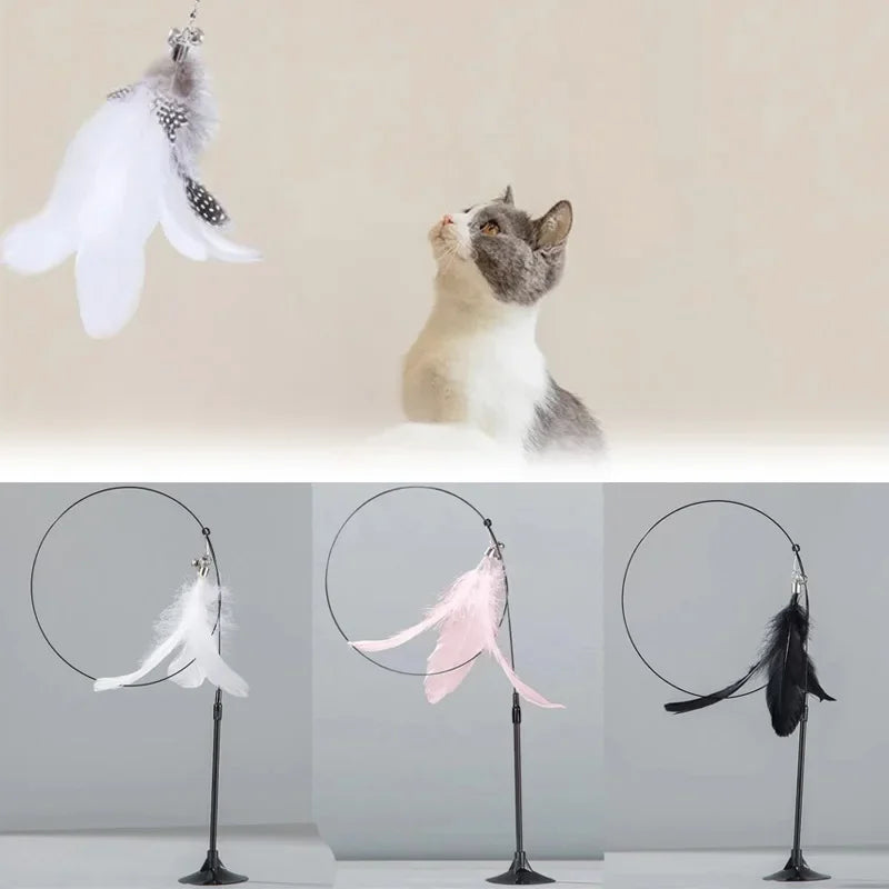 Interactive Suction Cup Feather Cat Wand Toy with Bell