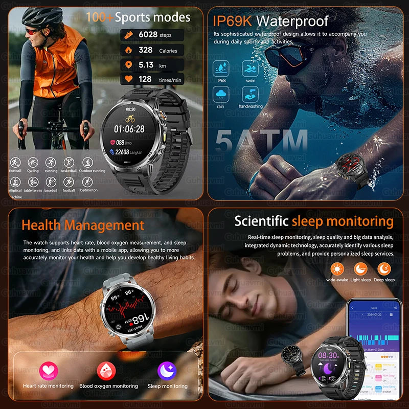 2026 nouveau T-REX3 montre intelligente extérieure 1.85 pouces AMOLED 1000mAh grande batterie 5ATM étanche appel vocal sport hommes Fitness Bracelet