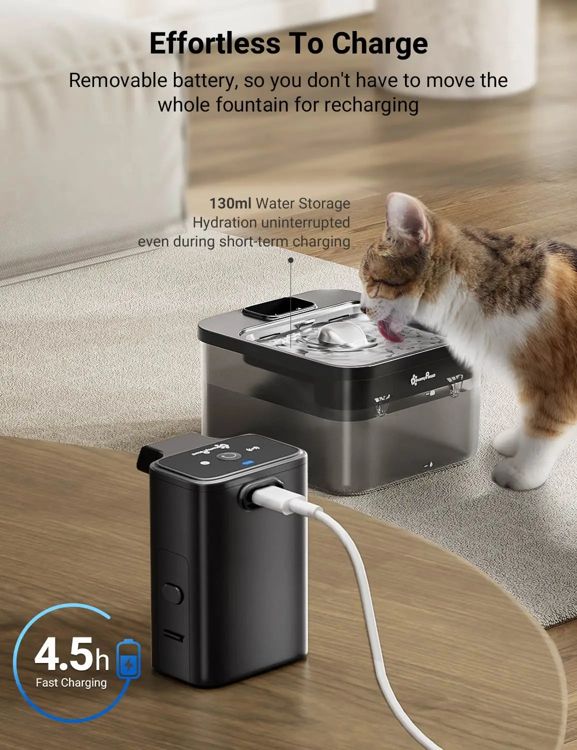 Wireless Stainless Steel Pet Water Fountain 2.5L
