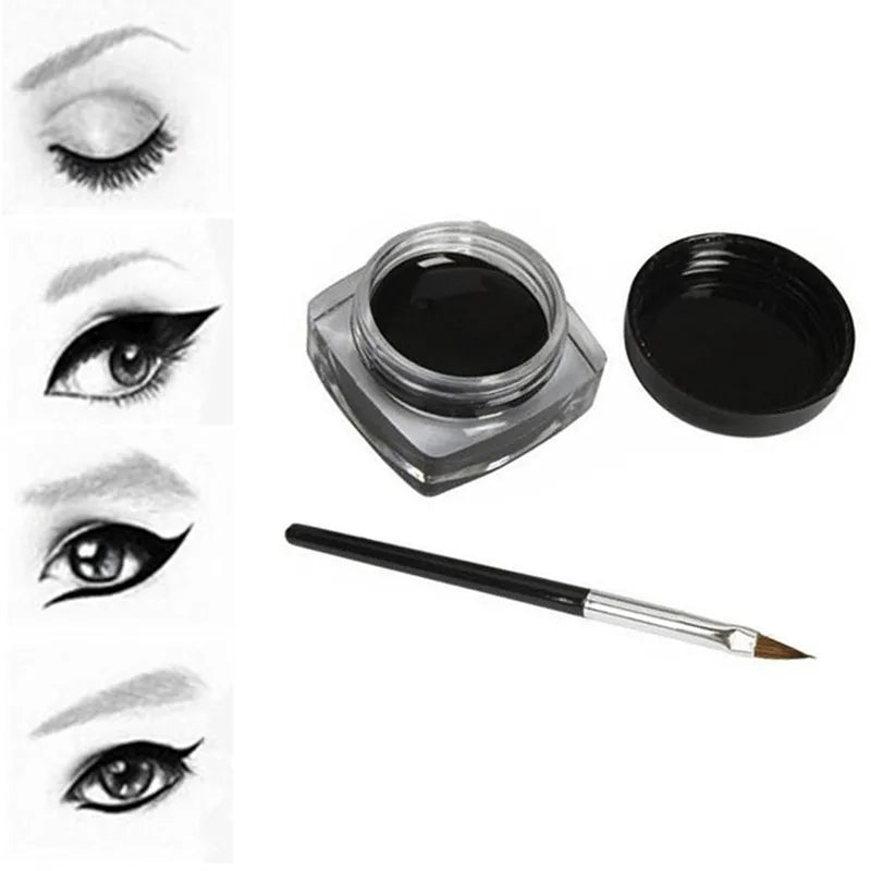 Crème Eyeliner Noir – Gel Étanche, Longue Tenue, Cosmétiques Beauté, Maquillage des Yeux, Ensemble avec Pinceau