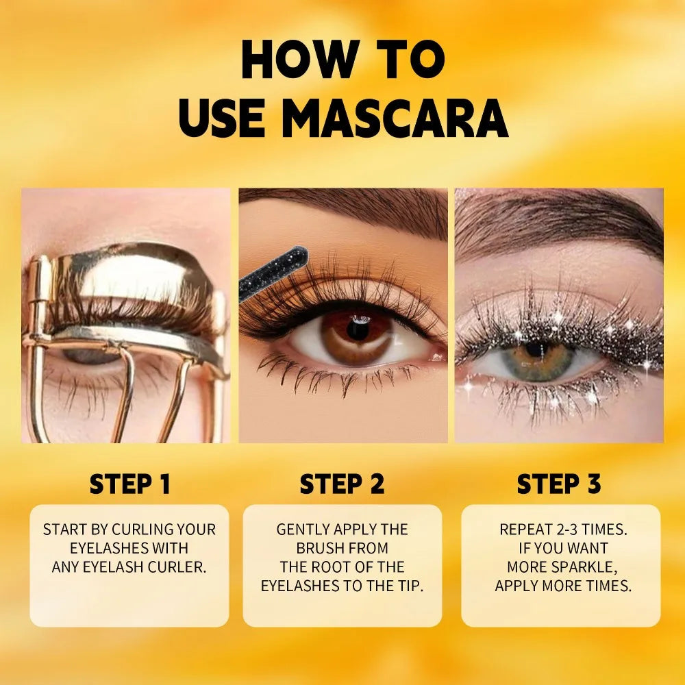 Mascara pailleté 5 couleurs or diamant perlé waterproof séchage rapide cils recourbés extensions coloré maquillage