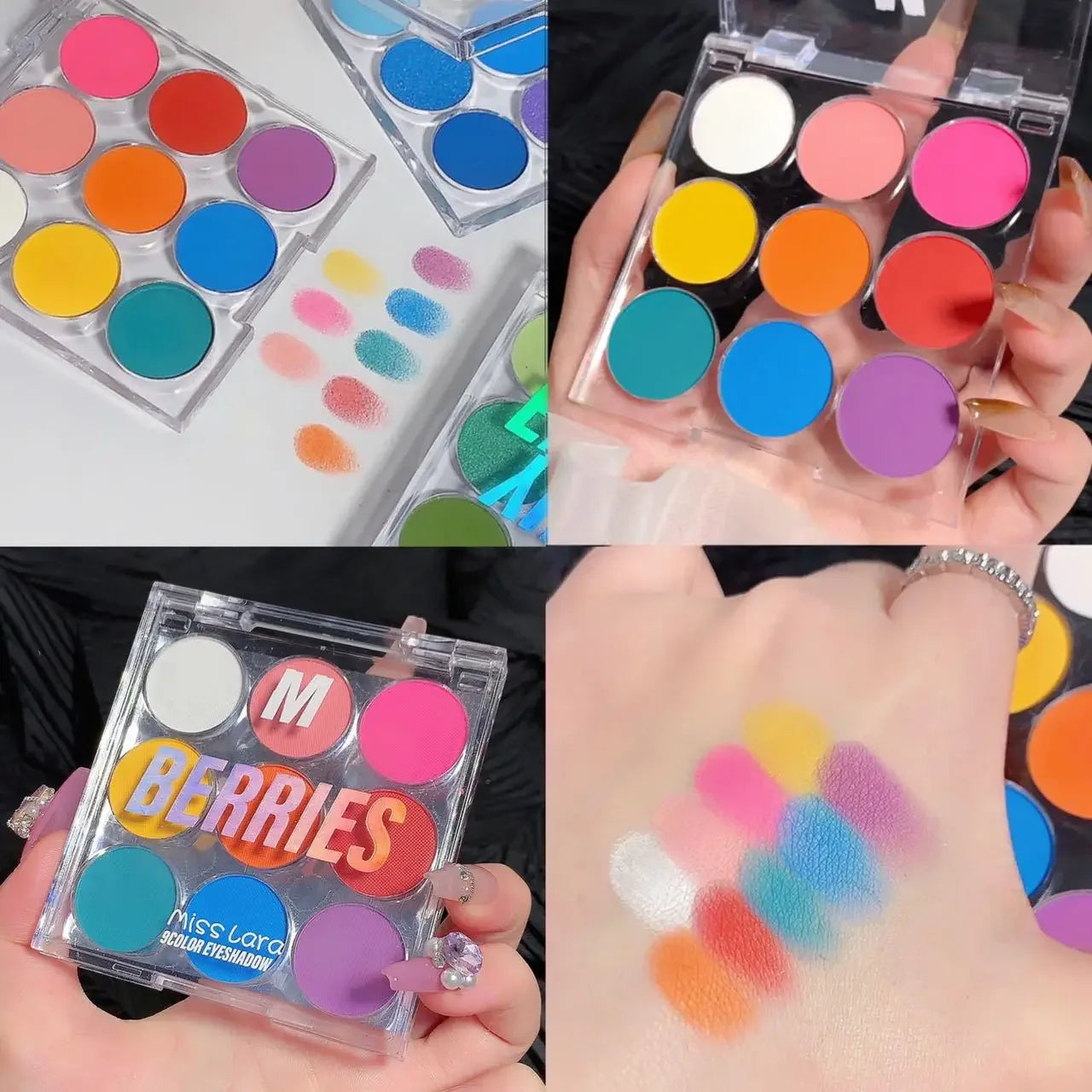 Palette fards à paupières 9 couleurs, été, nacré et mat, paillettes fines, longue tenue, maquillage yeux séduisant