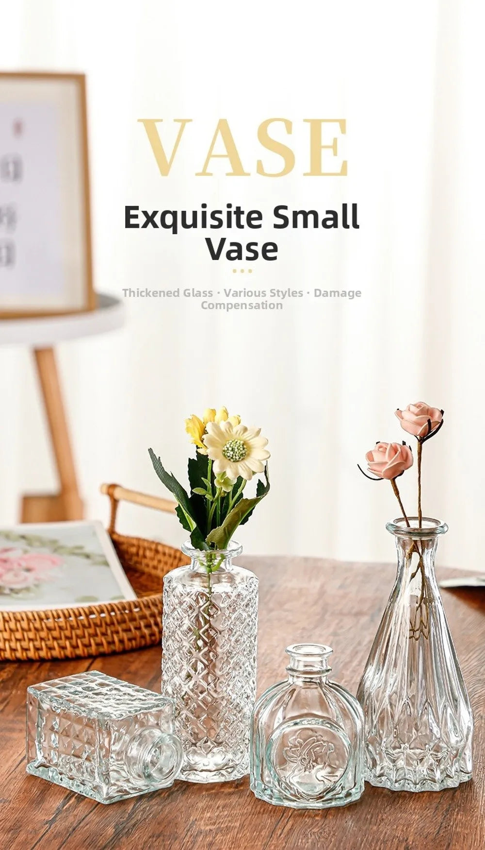 Mini Glass Vase Set – Transparent Hydroponic Flower Vases for Floral Arrangements & Home Decor