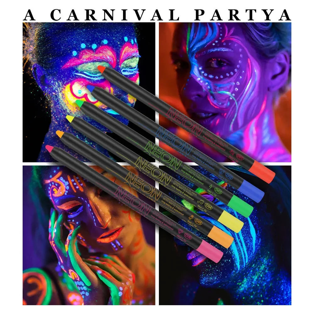 Eyeliner fluorescent à lumière néon, 6 couleurs, Texture brillante, imperméable, tenue longue durée, maquillage, mode, stylo de peinture corporelle multifonction