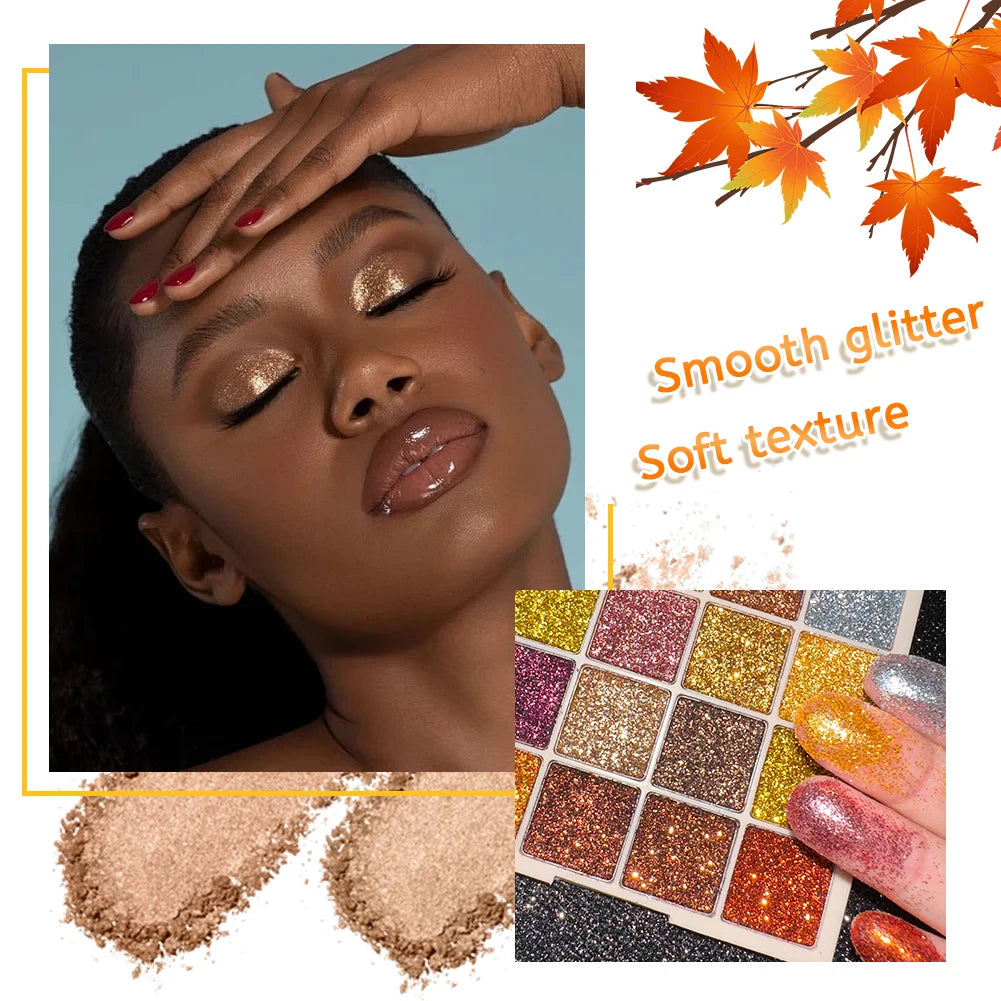 Palette fards à paupières 16 couleurs – Pailleté et sequins, scintillant diamant, waterproof, pour visage et corps