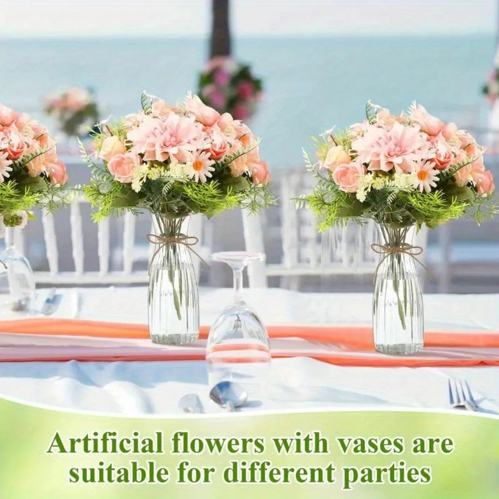 Clear Striped Decorative Vase – Modern Flower Vase for DIY Arrangements & Table Decor