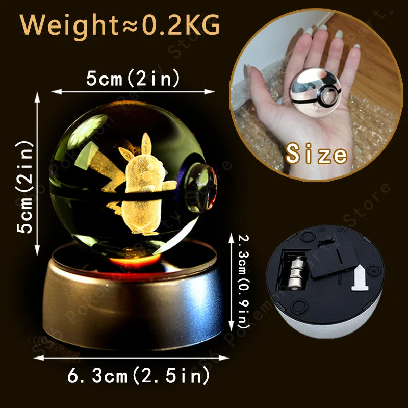 3D Pokémon Crystal Ball Night Light – Pikachu, Gengar & Mewtwo LED Glass Lamp