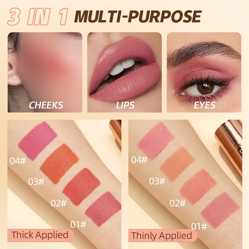 Nouveau blush visage – Rouge à lèvres mat, waterproof et longue tenue – 3 en 1 : lèvres, joues et ombre à paupières, stick de maquillage multifonctionnel