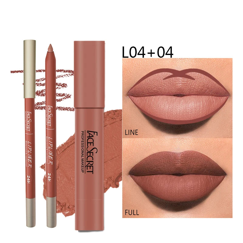 Set Rouge à Lèvres Mat + Crayon – Waterproof, Longue Tenue, Couleur Intense