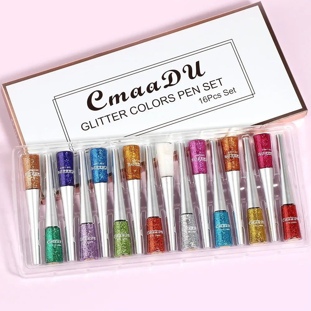 Kit 16 couleurs – eyeliner liquide métallique et pailleté, pigment brillant, maquillage professionnel des yeux