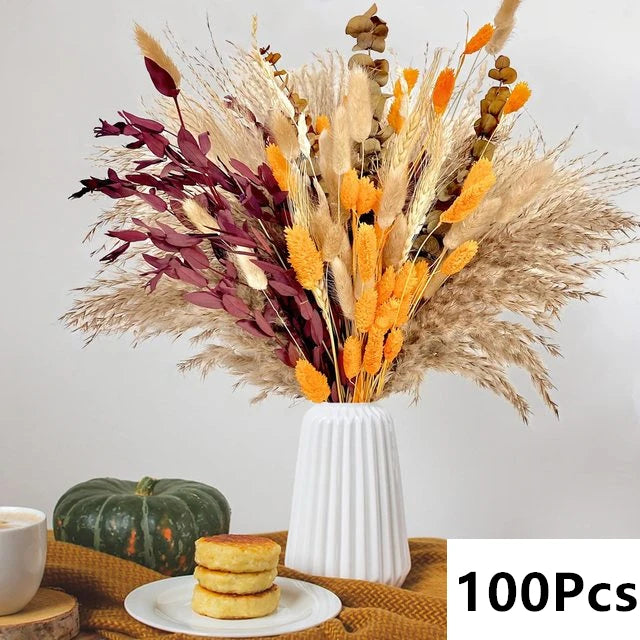 Natural Pampas Grass Bouquet – Boho Bunny Tail Dried Flower Décor