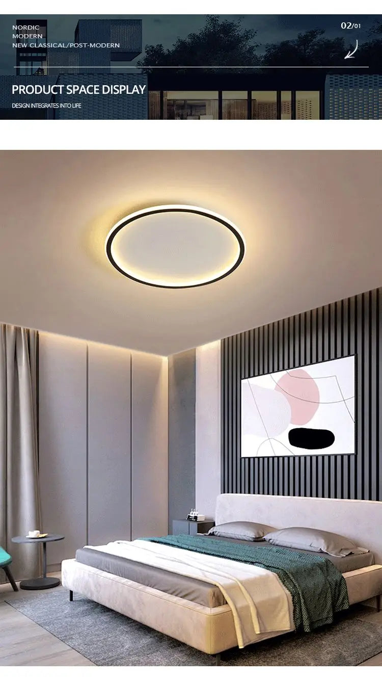 Modern LED Ceiling Light – Circular Flush Mount Fixture for Living Room, Bedroom & Hallway