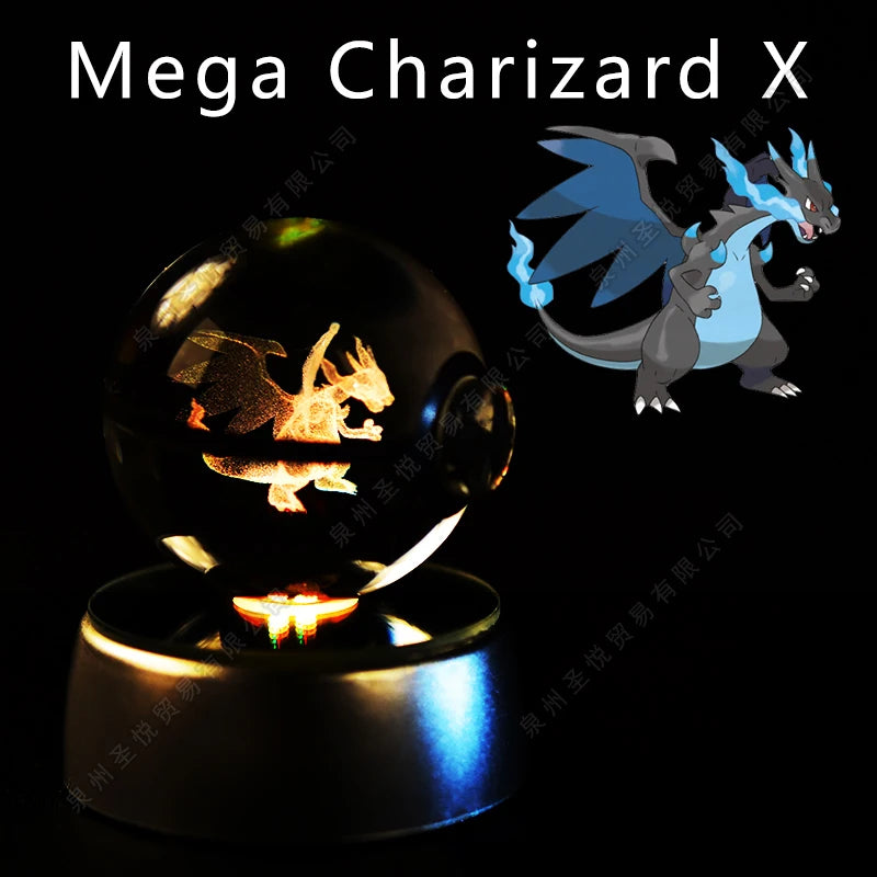 3D Pokémon Crystal Ball Night Light – Pikachu, Gengar & Mewtwo LED Glass Lamp