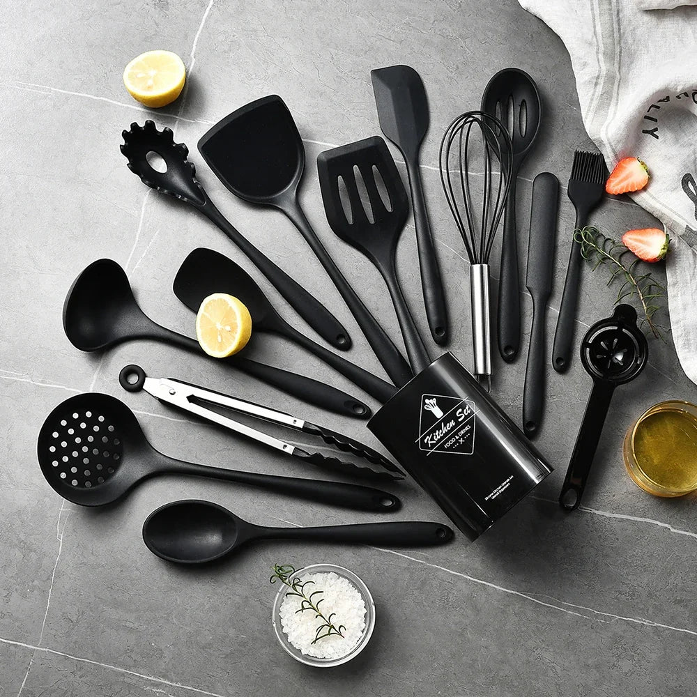 15-Piece Khaki Silicone Kitchen Utensil Set – Food-Grade Cooking Tools with Spatulas, Turner & Soup Spoon