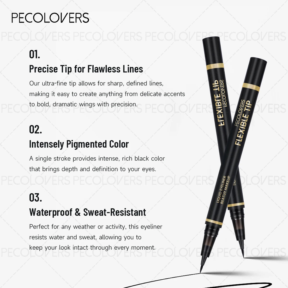 Set 3 pcs eyeliner liquide noir – précis, lisse, longue tenue, facile à appliquer, anti-bavure, adapté aux débutants