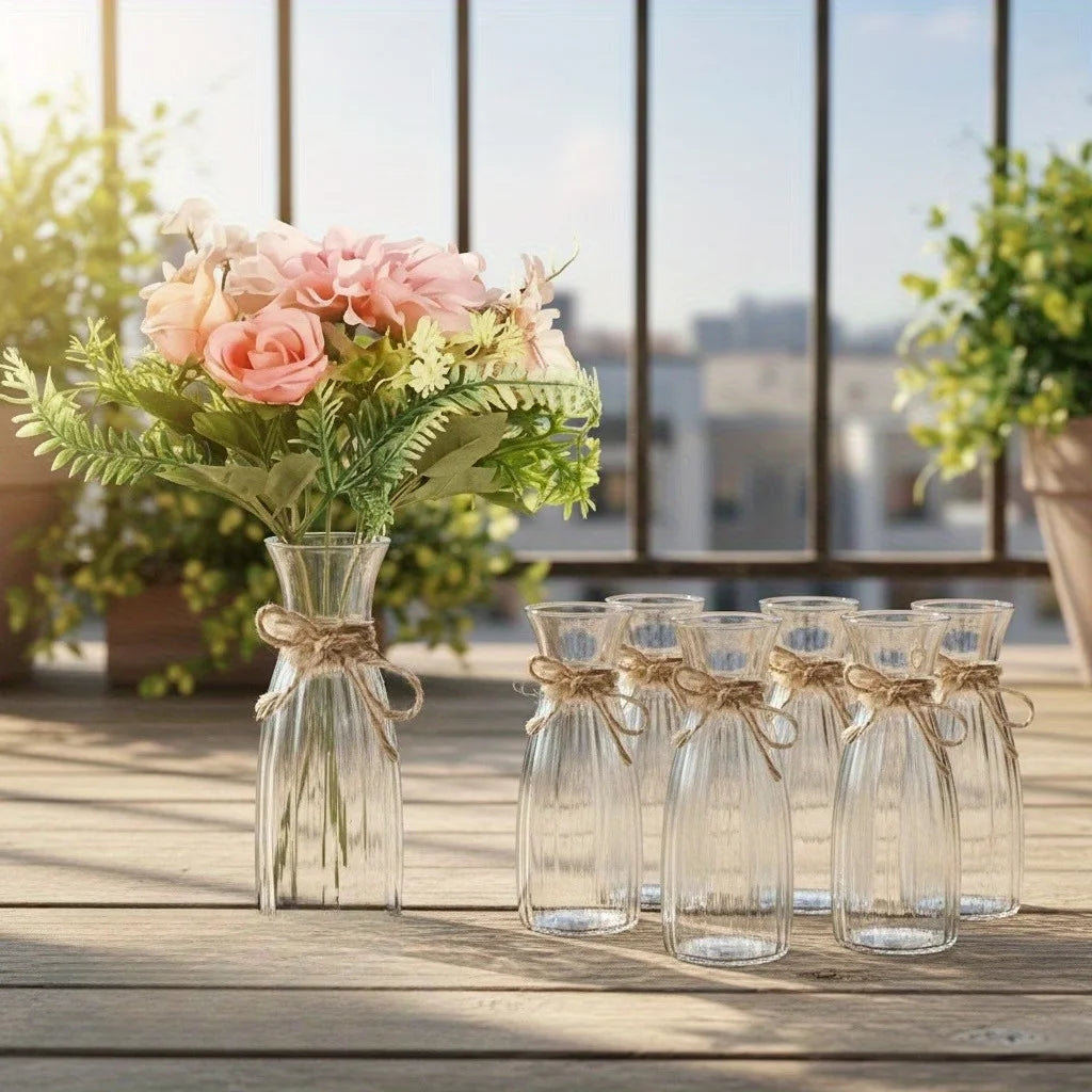 Clear Striped Decorative Vase – Modern Flower Vase for DIY Arrangements & Table Decor