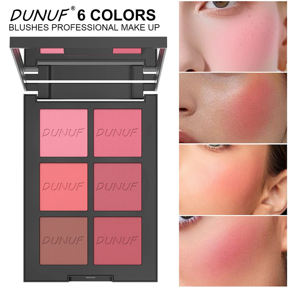 Palette de blush poudre  longue tenue – 6 couleurs, finition mate et scintillante, highlighter et bronzer – Haute pigmentation, waterproof, maquillage contour