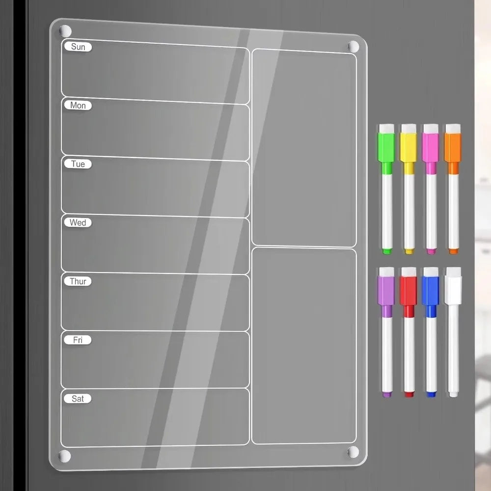 Magnetic Acrylic Weekly Planner for Fridge – Reusable Transparent Calendar Board