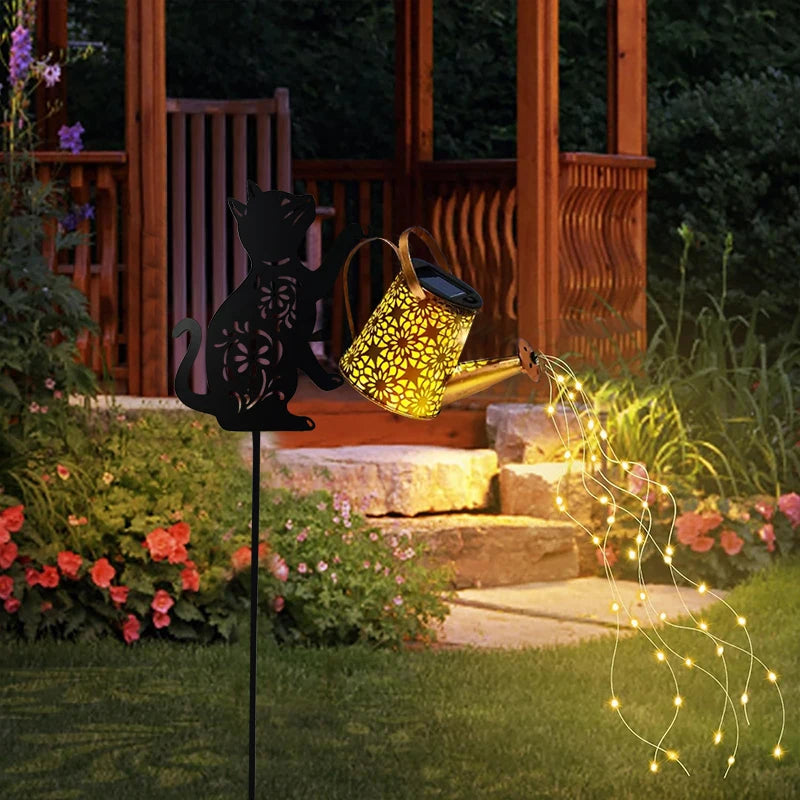 Solar Watering Can Garden Light – Cat/Dog Silhouette Hanging Outdoor Décor