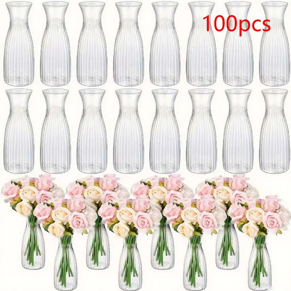 Clear Striped Decorative Vase – Modern Flower Vase for DIY Arrangements & Table Decor