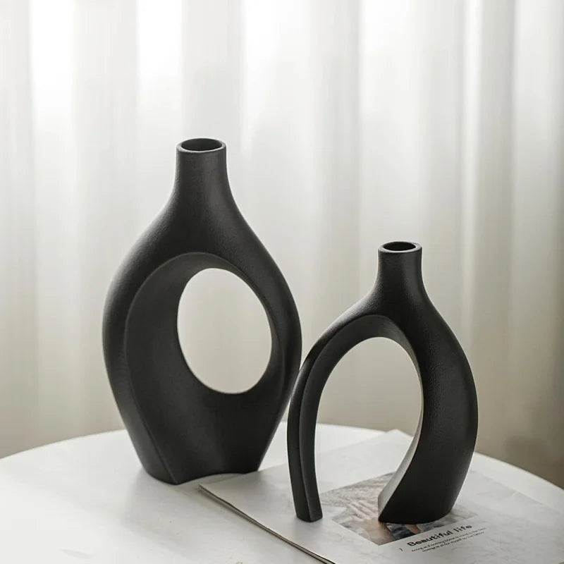 Modern Hollow Vase Set (2 Pieces) – Scandinavian Decorative Flower Vases for Home Decor