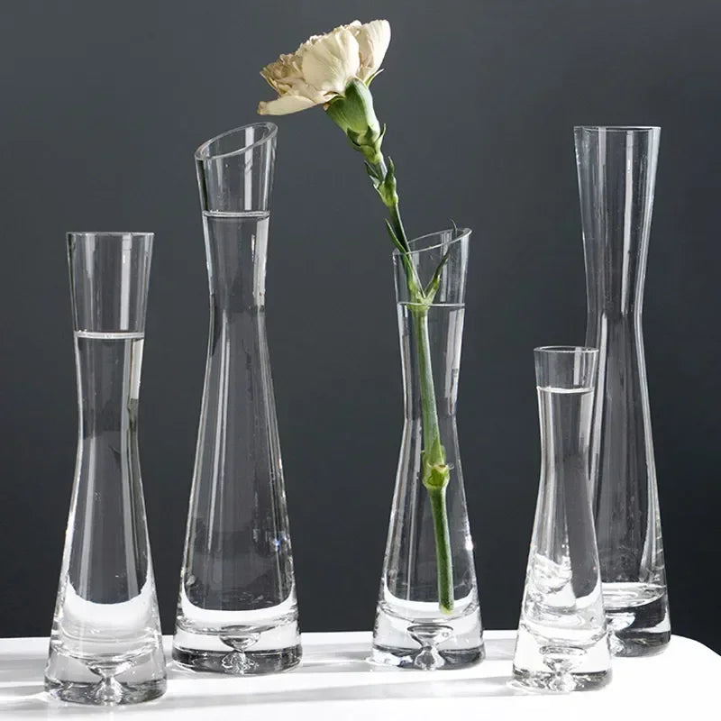 Elegant Slanted Glass Vase – European Style Hydroponic Flower Vase for Home Decor