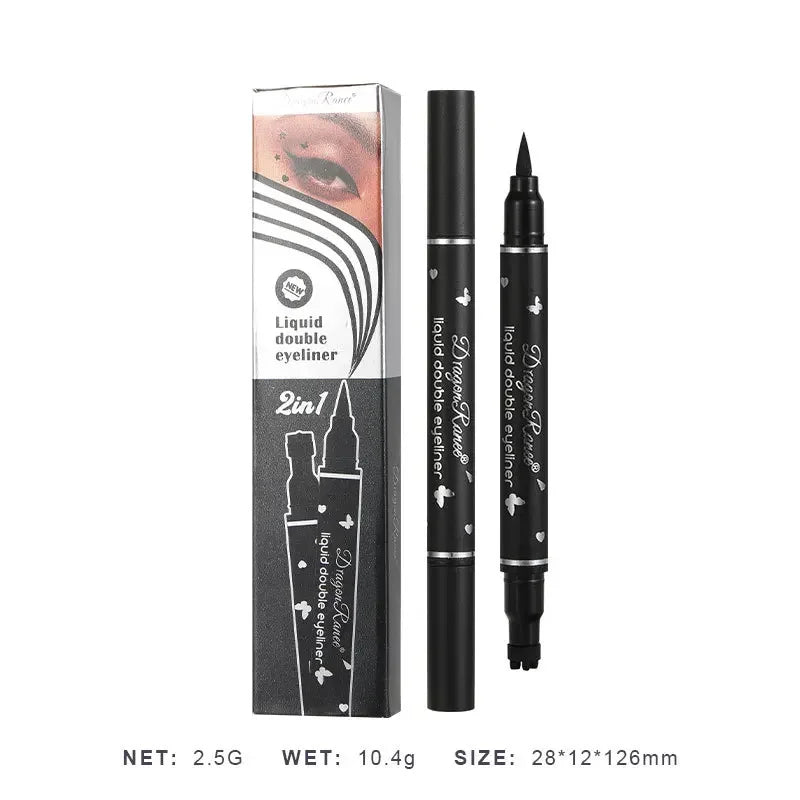 Stylo Eyeliner Noir avec Tampon – Double Embout, Étoile, Longue Tenue, Étanche, Crayon Yeux, Tampon Ailé, Maquillage des Yeux, Cosmétiques