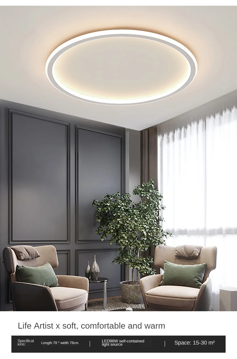 Modern LED Ceiling Light – Circular Flush Mount Fixture for Living Room, Bedroom & Hallway